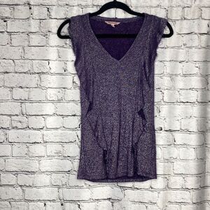 Juicy Couture Womens Metallic Sleeveless Raw‎ Edge Ruffled Blouse Top Purple XS